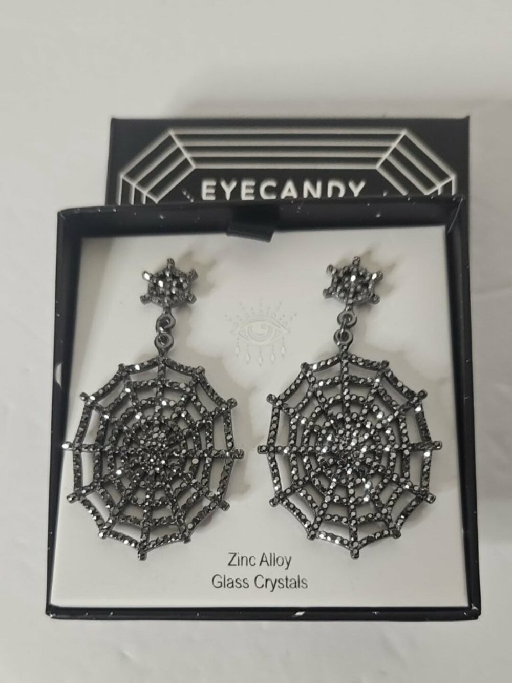 NIB Eye Candy LA Luxe Collection Spider Web Crystal Statement Earrings Pierced - Picture 3 of 4